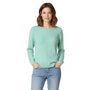 Talbots NWT Mint Green Speckled Cable Knit Sweater Petite Medium Button Shoulder